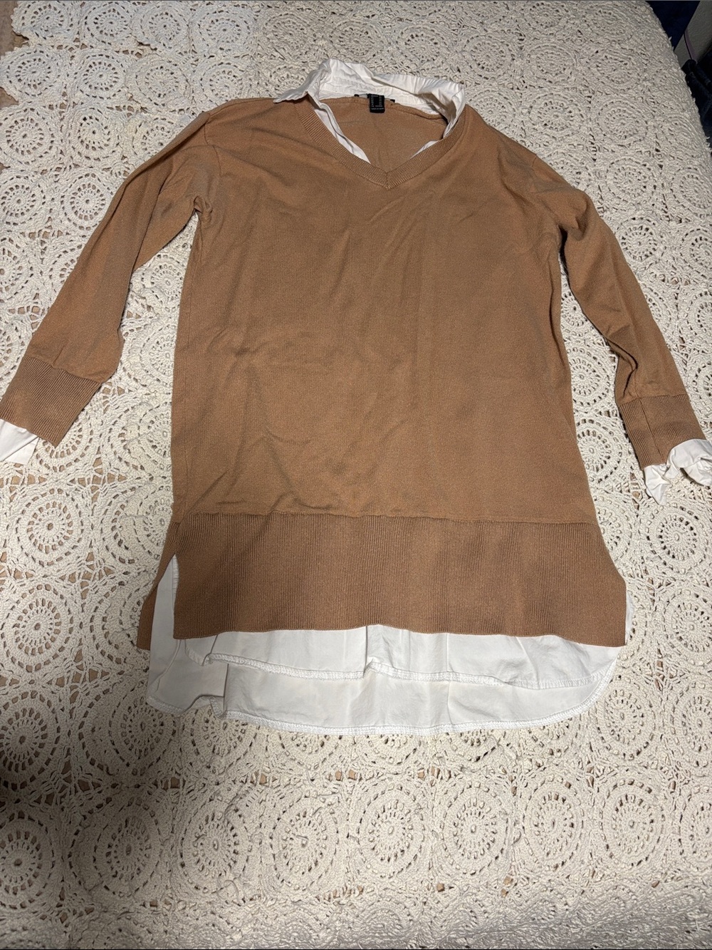 Forever 21 Camel V-Neck Layered Sweater